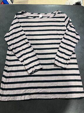 Yala Women’s Grey/Black Stripe Long Sleeve Shirt Size XL Bamboo Viscose Blend